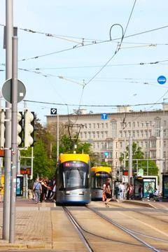 Leipzig, Germany, May 3, 2026: Urban Transportation Scene Featuring Modern .. Stock Photos