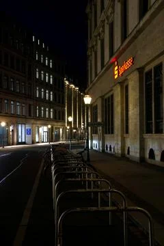 Leipzig, Germany, May 3, 2026: Nighttime Urban Street Scene with Illuminate.. Stock Photos