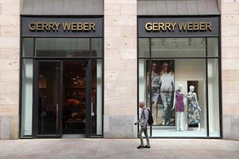 LEIPZIG, GERMANY - MAY 9, 2018: People walk by Gerry Weber at Grimmaische Str 写真素材