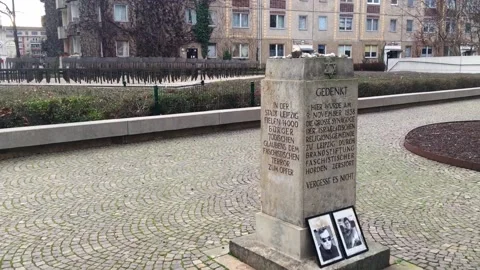 Leipzig, Germany memorial stone at the ancient synagoge of the town Stock Footage 148848769