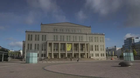 Leipzig Germany Opera Building Hyperlapse Timelapse With Clouds 4K 스톡 동영상 49983593