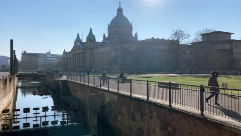Leipzig, Germany view over the canal to the Federal Justice building 스톡 동영상 232643135