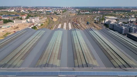 Leipzig Historic central main station summer Lovely aerial view flight drone Stock Footage 283823190