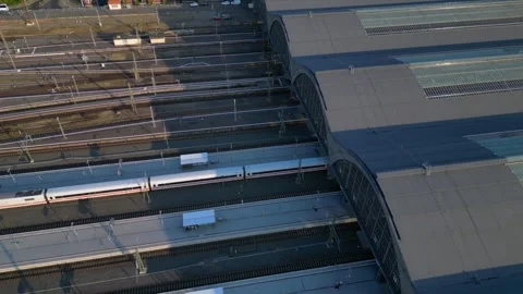 Leipzig Largest terminus central station. Best aerial view flight drone Video stock 283831116