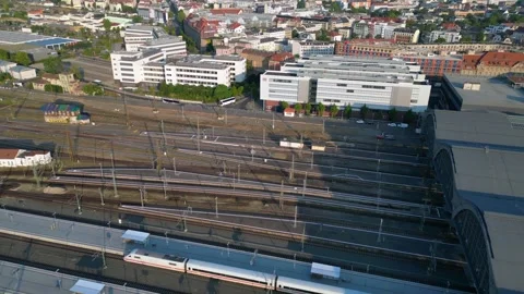 Leipzig Largest terminus central station. Great aerial view flight drone Stock Footage 283831152