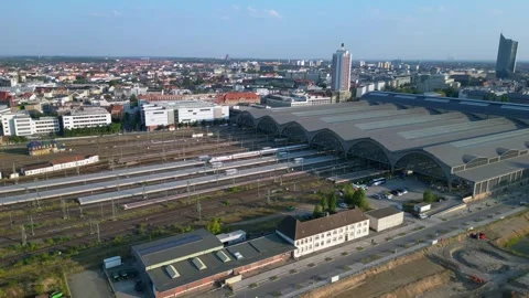 Leipzig Largest terminus central station. Amazing aerial view flight drone Stock Footage 283831211