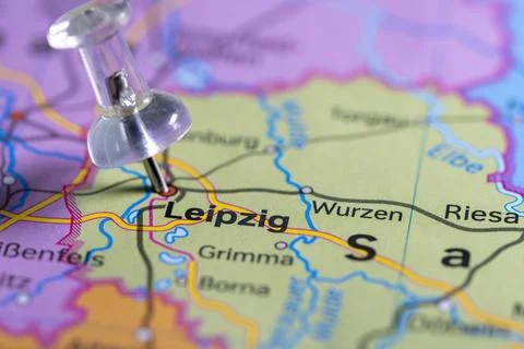 Leipzig map, colorless Pins on a map showing the city of Leipzig in Germany. Stock Photos