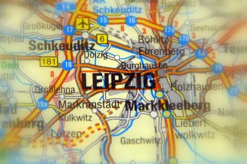 Leipzig on a map Stock Photos
