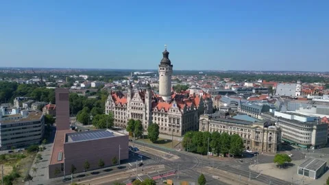 Leipzig new city hall tower, summer day. Best aerial view flight drone Video stock 283831898