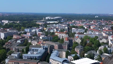 Leipzig new city hall tower, summer day. Smooth aerial view flight drone Video stock 283831938