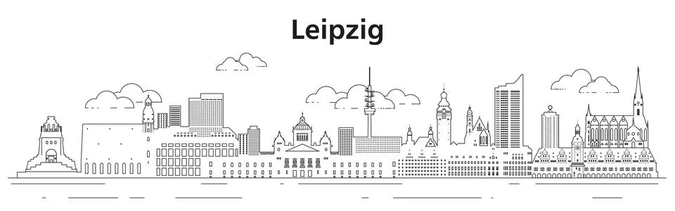 Leipzig skyline line art vector illustration Illustrazione stock