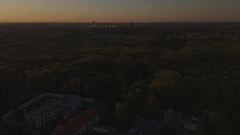 Leipzig Skyline Sunset with Monument, Forest and Panorama Tower Stock Footage 307948577