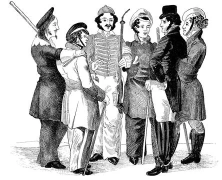 Leipzig Students in 1816 Leipzig Germany Historical digitally restored Stock Illustration
