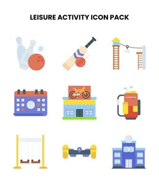 Leisure Activity Flat Graphics Icons Pack Stock Illustration