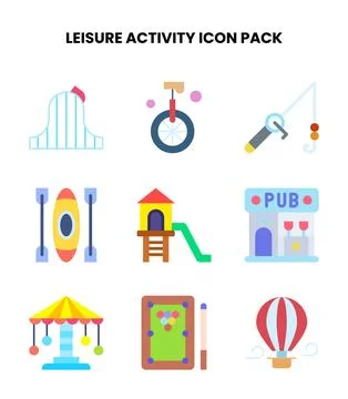 Leisure Activity Flat UI Icons Pack Stock Illustration