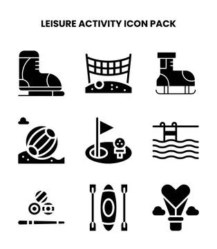Leisure Activity Glyph Bundle Icons Pack Stock Illustration