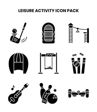 Leisure Activity Glyph Vector Icons Pack Stock Illustration