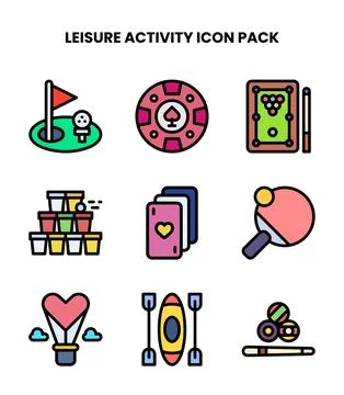 Leisure Activity Lineal Color Bundle Icons Pack Stock Illustration