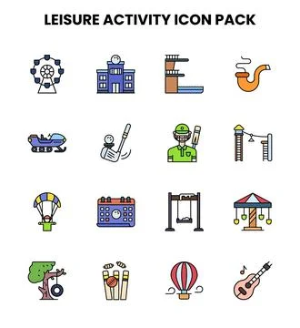 Leisure Activity Lineal Color Vector Icons Pack Stock Illustration