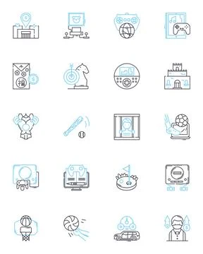 Leisure activity linear icons set. Hiking, Swimming, Yoga, Biking, Crafting Stock Illustration