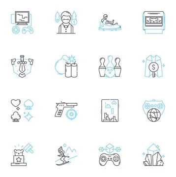 Leisure activity linear icons set. Hiking, Swimming, Yoga, Biking, Crafting Stock Illustration