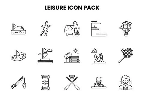 Leisure Line Bundle Icons Pack Stock Illustration