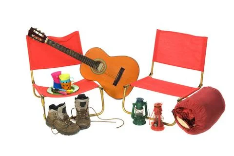 Leisure objecs Leisure objects for the campground isolated over white Copy... Stock Photos