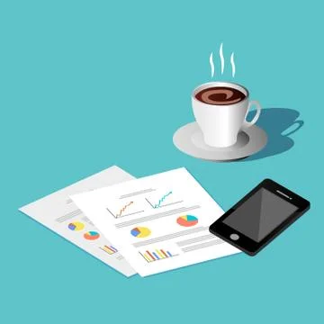 Leisure time concept. Document, phone, and coffee icon. Stock Illustration