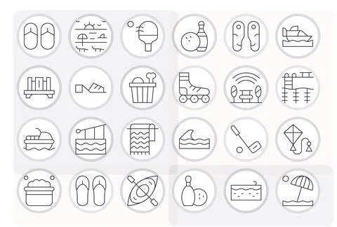 Leisure Vector Icon Toolkit featuring 24 Editable 64x64 Thin Line elements イラスト素材