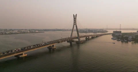 Lekki Ikoyi Link Bridge, Five Cowries Creek, Ikoyi Cityscape, Lagos, Nigeria Video stock 302291213