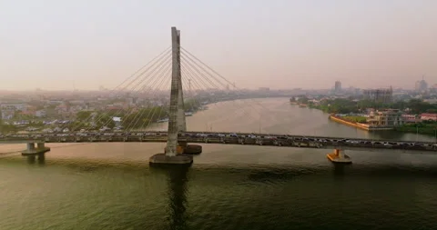 Lekki Ikoyi Link Bridge, Five Cowries Creek, Ikoyi Cityscape, Lagos, Nigeria Video stock 302294848