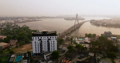 Lekki Ikoyi Link Bridge, Five Cowries Creek, Lekki and Ikoyi Cityscape Video stock 302299576
