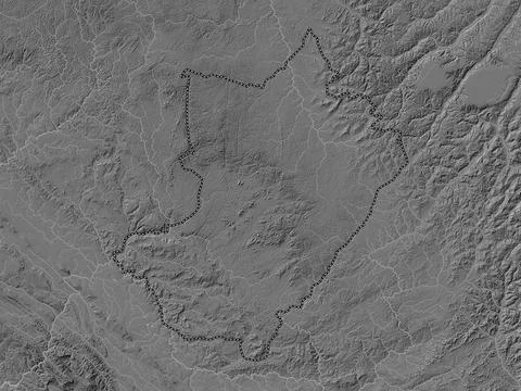 Lekoumou, Republic of Congo. Bilevel elevation map with lakes and rivers Stock Illustration