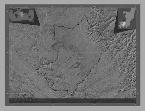 Lekoumou, Republic of Congo. Bilevel elevation map with lakes and rivers Stock Illustration
