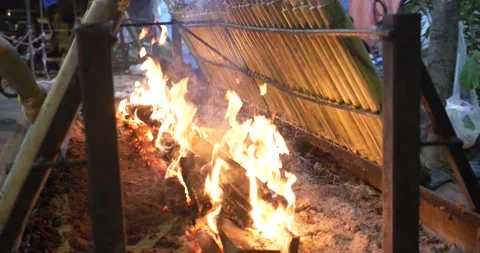 Lemang Preparation Stock Footage 133199185