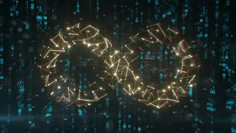 Lemniscate sign and digital data stream seamless loop 3D render animation Stock Footage 120319588