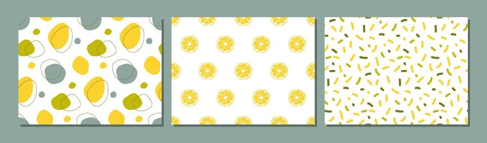 Lemon abstract background set. Three pattern collection. Seamless pattern with Stock Illustration
