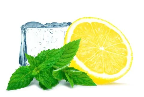 Lemon and ice cube Stock Photos