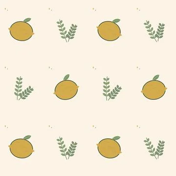 Lemon and leafy branch seamless pattern. Periodic seamless square tile with e Stock Illustration