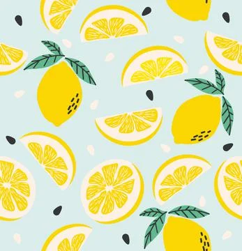 Lemon and lemon slice Fruit seamless pattern Stock Illustration