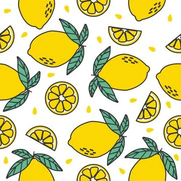 Lemon and lemon slice Fruit tropical seamless pattern Illustrazione stock