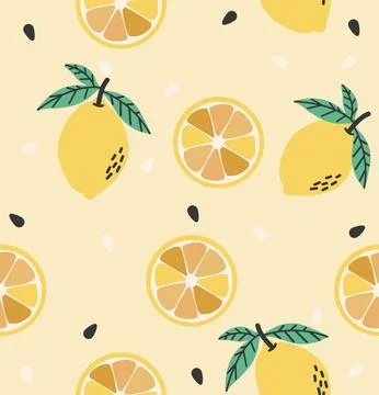 Lemon and lemon slice seamless pattern Stock Illustration