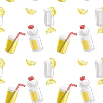 Lemon and lemonade seamless pattern, lemon background. Vector 스톡 일러스트