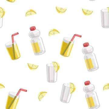 Lemon and lemonade seamless pattern, lemon background. Vector イラスト素材