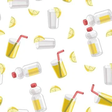 Lemon and lemonade seamless pattern, lemon background. Vector Stock Illustration