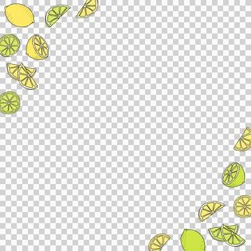 Lemon and lime elements are forming flat design border on transparent 스톡 일러스트
