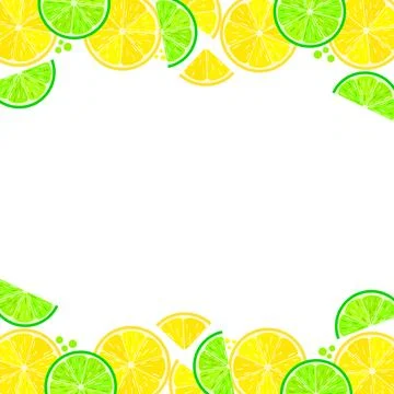 Lemon and lime slices frame on white background, citrus vector border with .. Stockillustratie