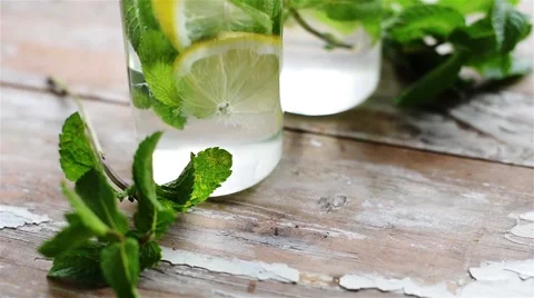 Lemon and mint drink Stock Footage 51450532