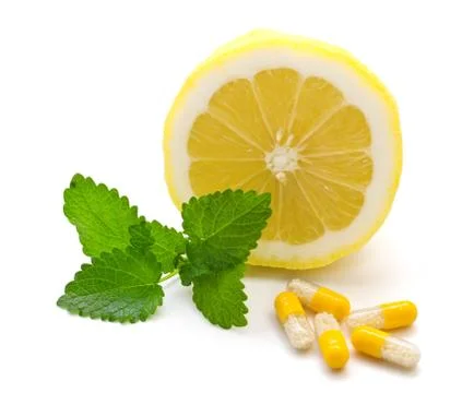 Lemon and mint  on white background Stock Photos