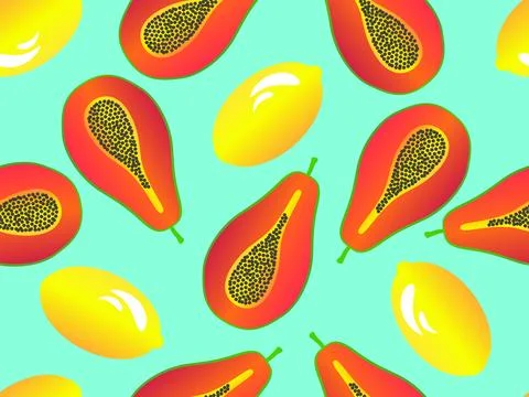 Lemon and papaya seamless pattern. Summer exotic fruit mix of papaya and le.. Stock-Illustration